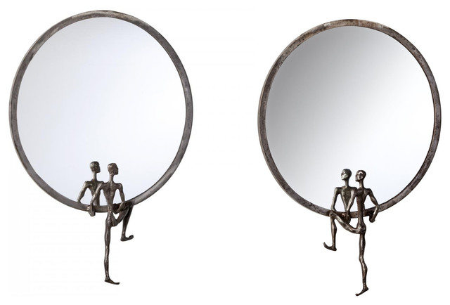 Modern Minimalist Man Iron Wall Mirror Set 2 Round Sculpture 18