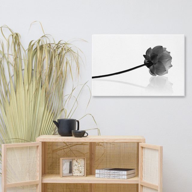 Black And White Flower Canvas Wall Art Resting Lotus Floral Photo, 24 ...