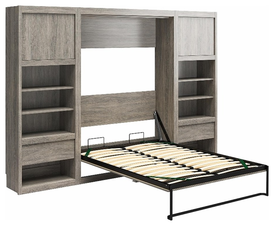 Pemberly Row Engineered Wood Full Murphy Wall Bed And 2 Cabinet Bundle In