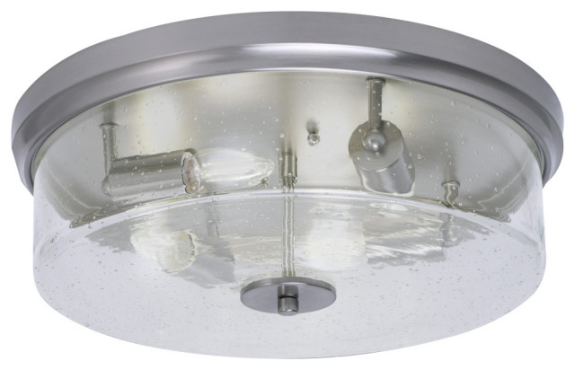 17" 4-Light Flush Mount Light, Brushed Nickel, Clear Bubble Glass ...