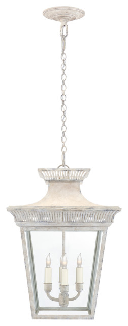Elsinore Medium Hanging Lantern in Old White with Clear Glass