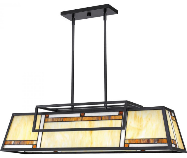 Atwater Island Chandelier, Matte Black Craftsman Kitchen Island