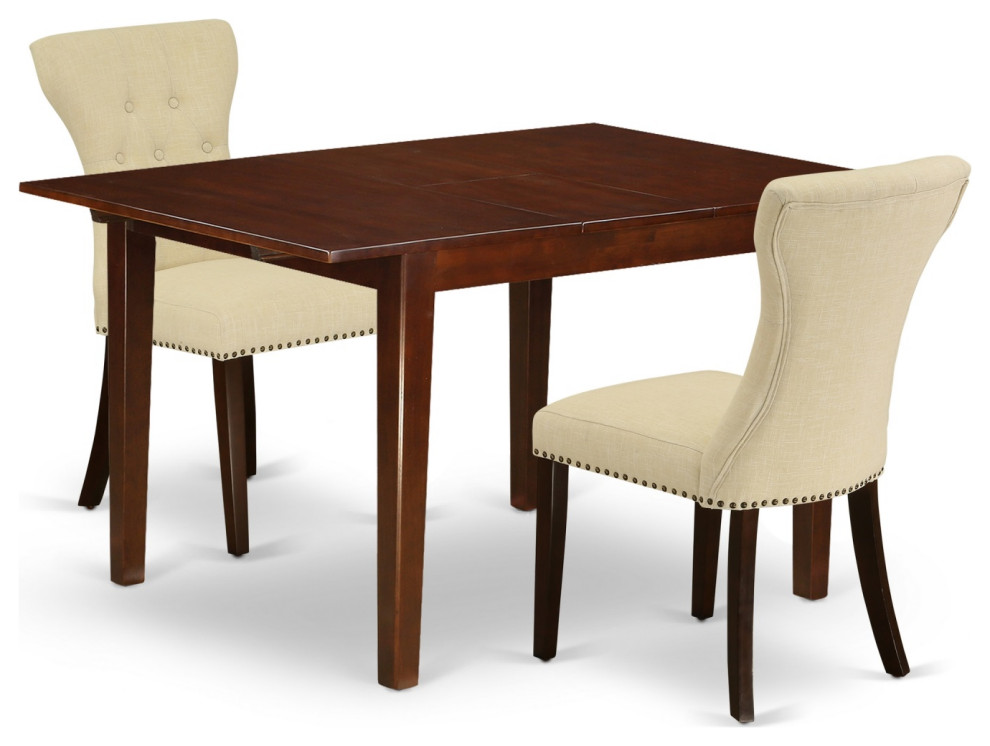 3Piece Dining Set, Butterfly Leaf Table, 2 Parson Chairs, Light Beige