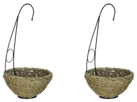Reed and Metal Hanging Basket, Set of 2