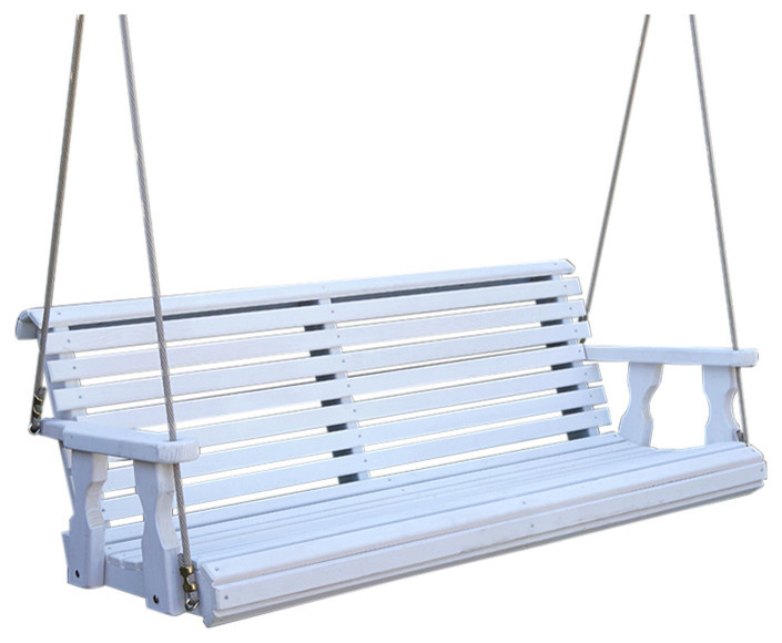 Heavy Duty Roll Back Porch Swing, Hanging Ropes, Semi-Solid White Stain, 4'