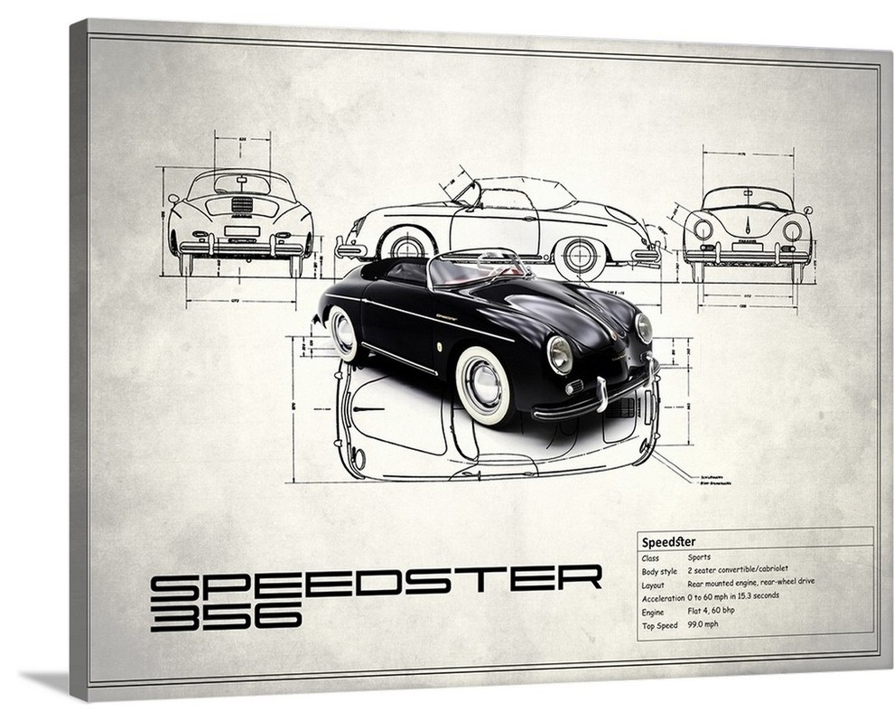 "Porsche Speedster 1959 White" Wrapped Canvas Art Print, 16"x12"x1.5"