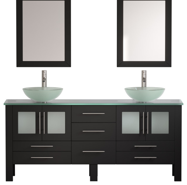 Lafayette 71" Modern Double Vanity Set, Brushed Nickel Faucets
