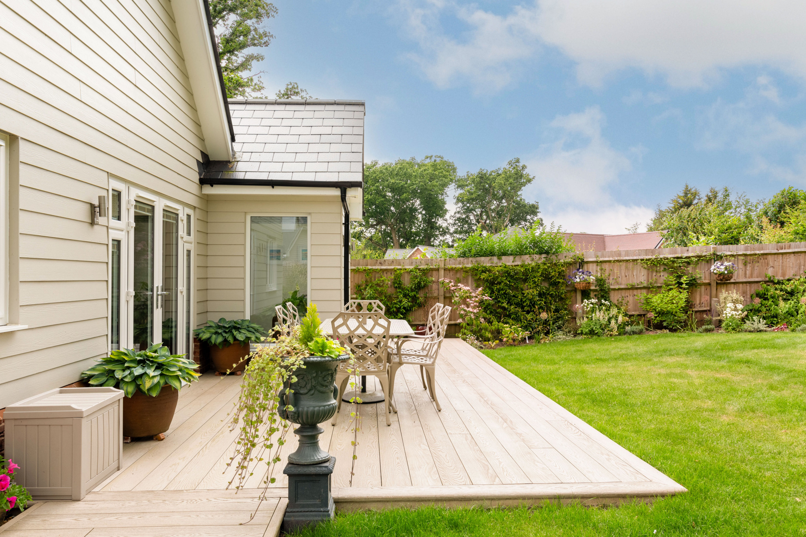 Exterior view of rear gable extension and patio