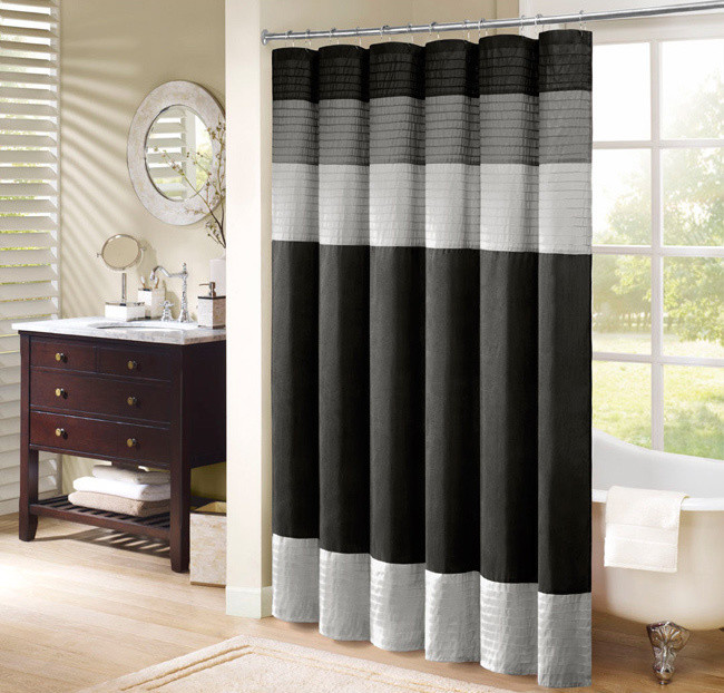 Madison Park Infinity Pieced Faux Silk Shower Curtain