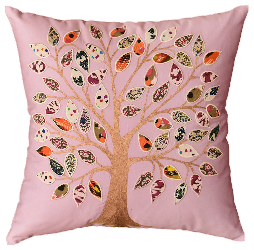 Lavender Tree of Life Decorative Pillow Cover Cotton Applique Work 18x18"