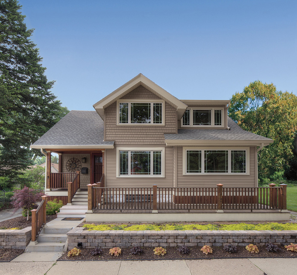 Beige mixed siding exterior home idea