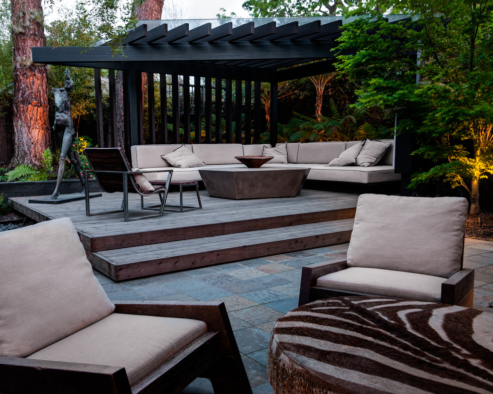 Inspiration for a contemporary deck in San Francisco with a pergola.