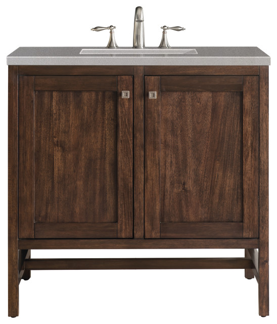 Addison 36" Vanity, With Doors, Mid Century Acacia, Gray Expo Quartz