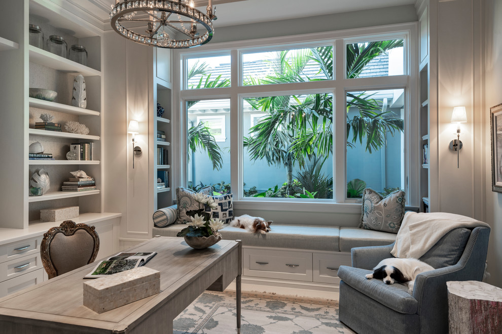 Design ideas for a transitional home office in Miami with white walls and a freestanding desk.