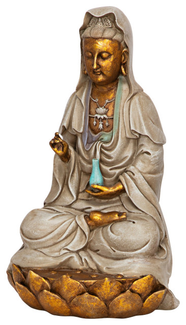 Goddess Guan Yin Seated on a Lotus Statue