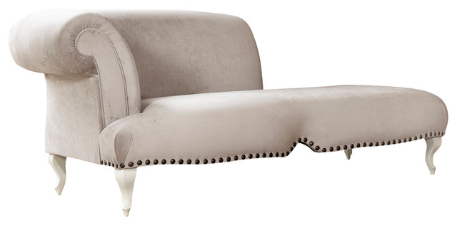 Dumas Chaise Lounge, White, Chrome Tacks