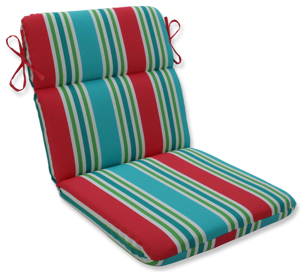 Outdoor/Indoor Aruba Stripe Turq/Coral Rounded Corners Chair Cushion