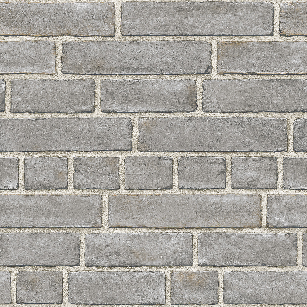 Gray Brick Facade Peel and Stick Wallpaper, Gray, 4 Rolls