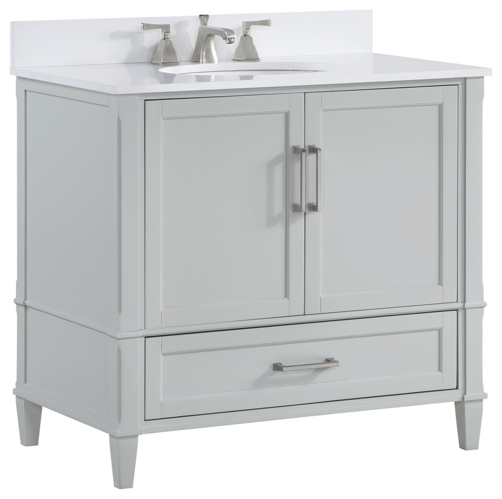Montauk 36" Bathroom Vanity, Fog Grey With White Granite, 36"