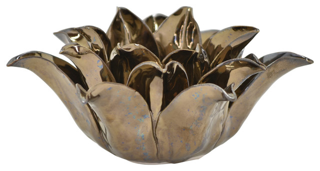 Three Hands 3 Ceramic Flower Candle Holder Bronze Contemporary Ceramic Flower Candle Holder