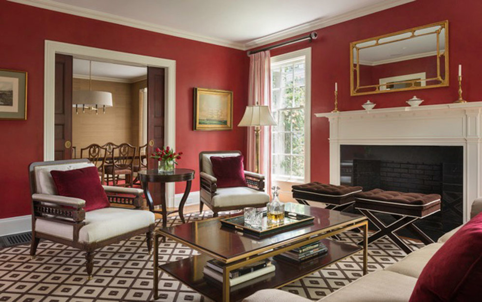 Example of a transitional living room design in Providence