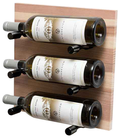 Metal And Wood Wine Rack Panel, Natural Grain, Anodized Rods, 3 Bottles
