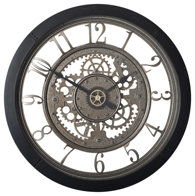 Pinnacle Gear 24 Wall Clock With Glass Face In Black Industrial