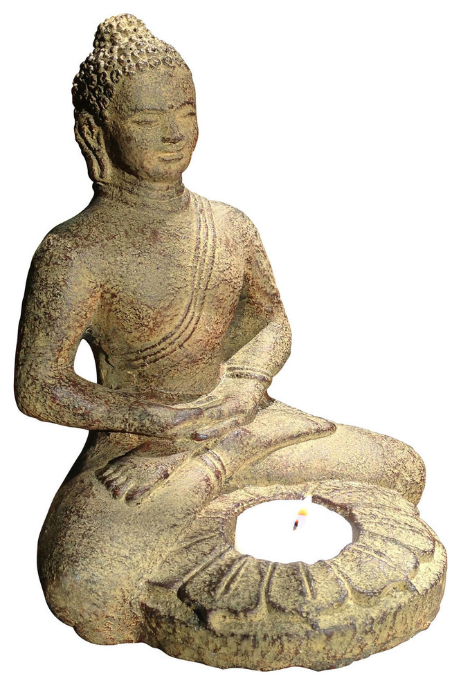 Meditating Buddha Statue with Lotus Tealight