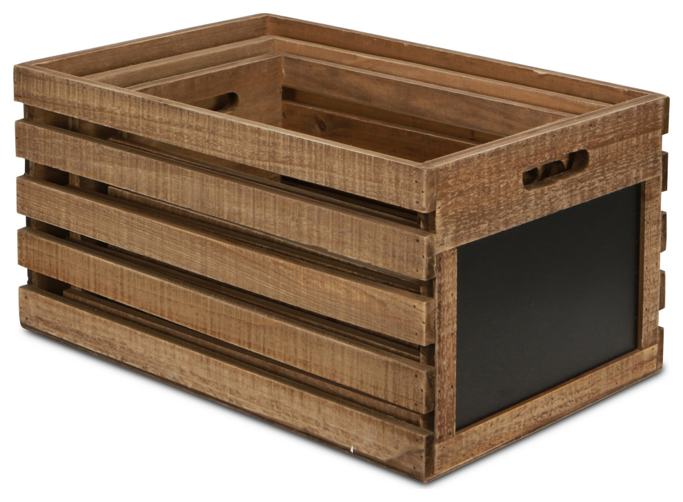 Set Of 3 Wood Slat Crate Farmhouse Storage Bins And Boxes by
