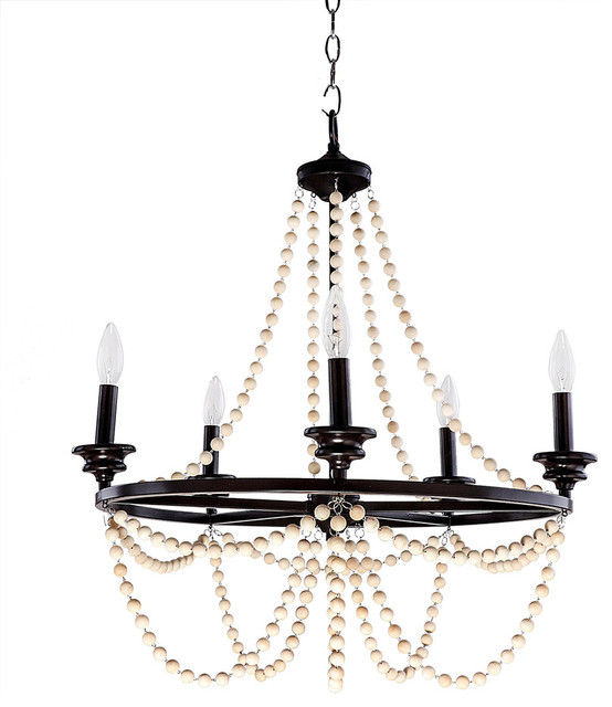 Jasper 5 Light Metal And Wood Bead Chandelier Beach Style Jasper 5 Light Metal And Wood Bead Chandelier Beach Style Chandeliers By Decor Therapy