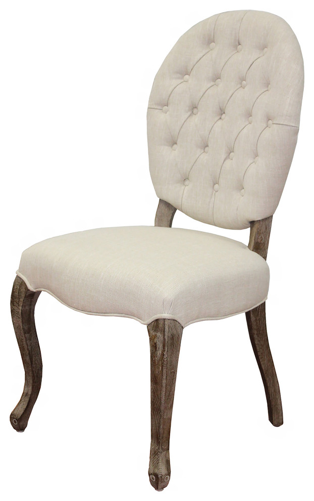 Ivory Linen Tufted High Back Chair