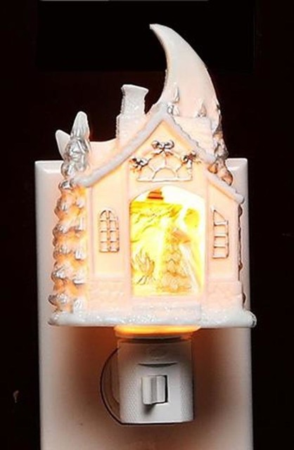 Christmas Eve House Themed Plug-In Night Light with Moon Background