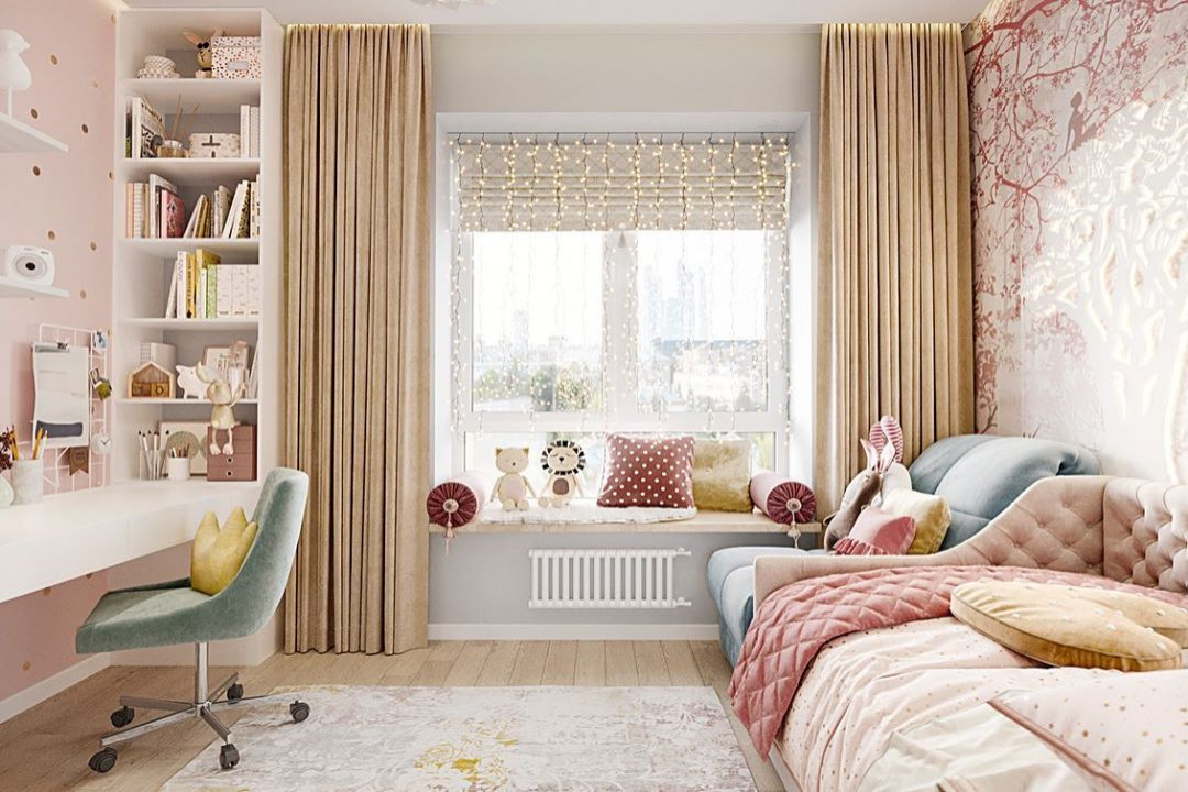 Сверкающая детская с волшебным лесом на обоях Alltowall с единорогами и феями