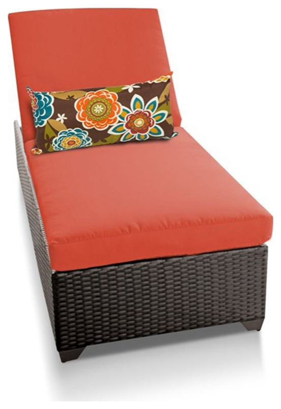 TK Classics Wicker Patio Chaise Lounge in Tan and Espresso Tropical