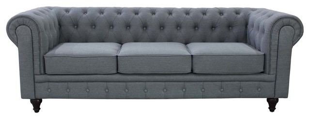 Gray Linen Fabric Chesterfield Collection, Sofa