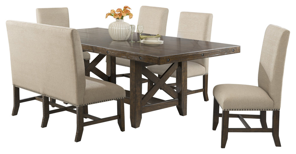 Francis 6-Piece Table, Side Chairs and Back Bench Set