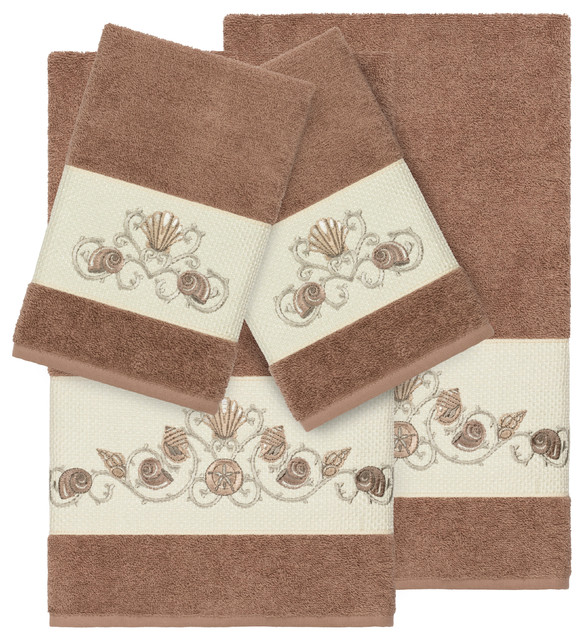 Bella 4 Piece Embellished Towel Set, Bath Towel 27" x 54" / Hand Towel