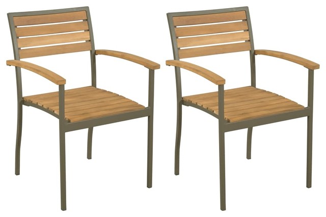 vidaXL 2x Solid Acacia Wood Stackable Outdoor Chairs Patio Seat Furniture 