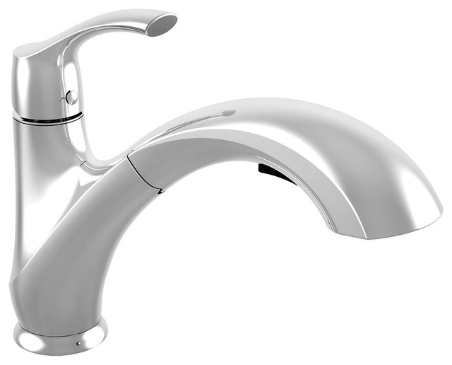Low Arc Kitchen Faucet With Swivel Pull Out Spout And Integrated Hand Spray