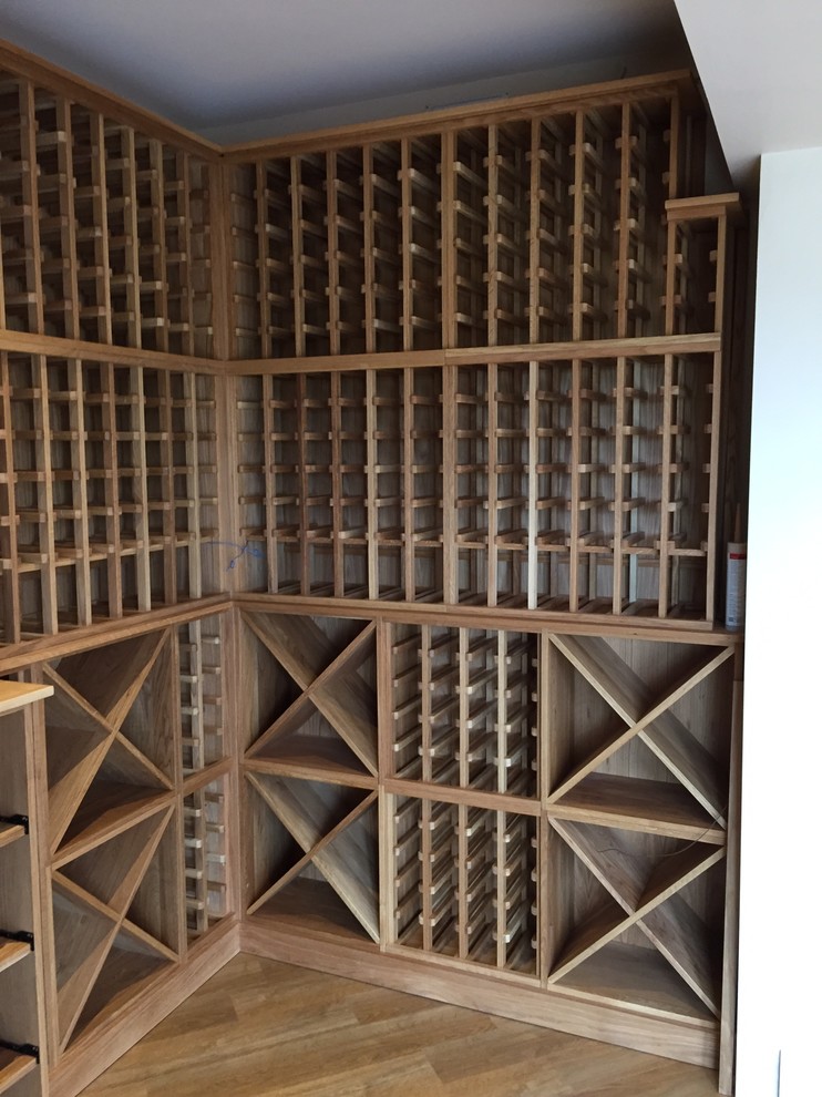 Private wine cellar in Wirral using oak racks, cubes and shelves