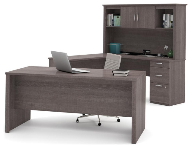 Logan U Shaped Desk In Bark Gray Contemporary Desks And