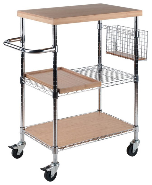 Winsome Madera Bamboo Top Transitional Metal Kitchen Cart in Natural