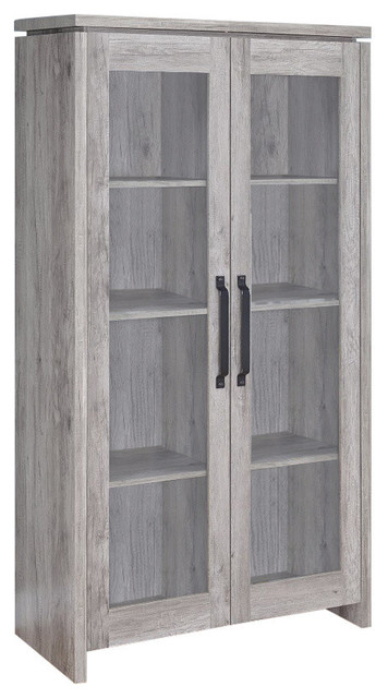 Spacious Wooden Curio Cabinet With 2 Glass Doors Gray Farmhouse