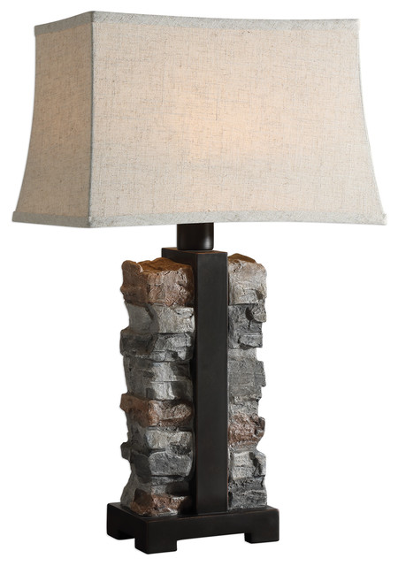 Rustic Indoor Outdoor Stacked Stone Table Lamp Concrete Iron Lodge Organic  Shape - Rustic - Table Lamps - by My Swanky Home | Houzz