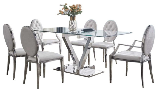 white and silver table and chairs