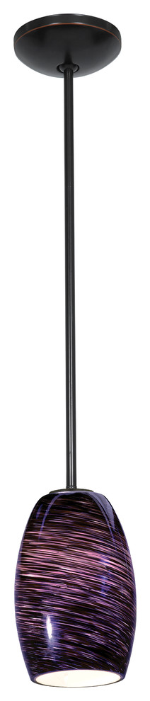 Chianti Glass 1-Light Rod Pendant, Bronze/Swirl, 5.25"x7.25", Incandescent