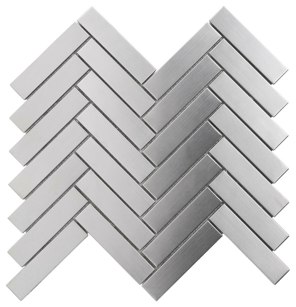 Modket Brushed Stainless Steel Metal Herringbone Mosaic Tile Backsplash TDH277SS