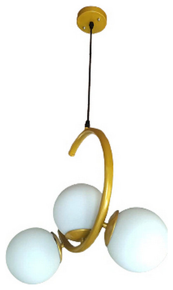 MIRODEMI® Sauze | Art Iron Chandelier with Ball-Shaped Ceiling Lights, Gold, 1 Head - Single, Amber Glass, Cool Light