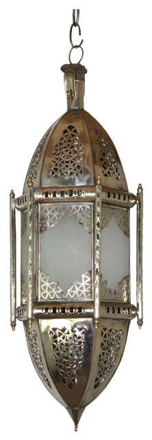 Moroccan Silver Hanging Pendant Light with White Glass