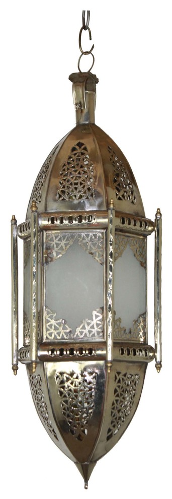 Moroccan Silver Hanging Pendant Light with White Glass